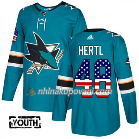San Jose Sharks Dresy Tomas Hertl 48 2017-2018 USA Flag Fashion Teal Adidas Authentic - Dětské San Jose Sharks Dresy Tomas Hertl 48 2017-2018 USA Flag Fashion Teal Adidas Authentic - Dětské